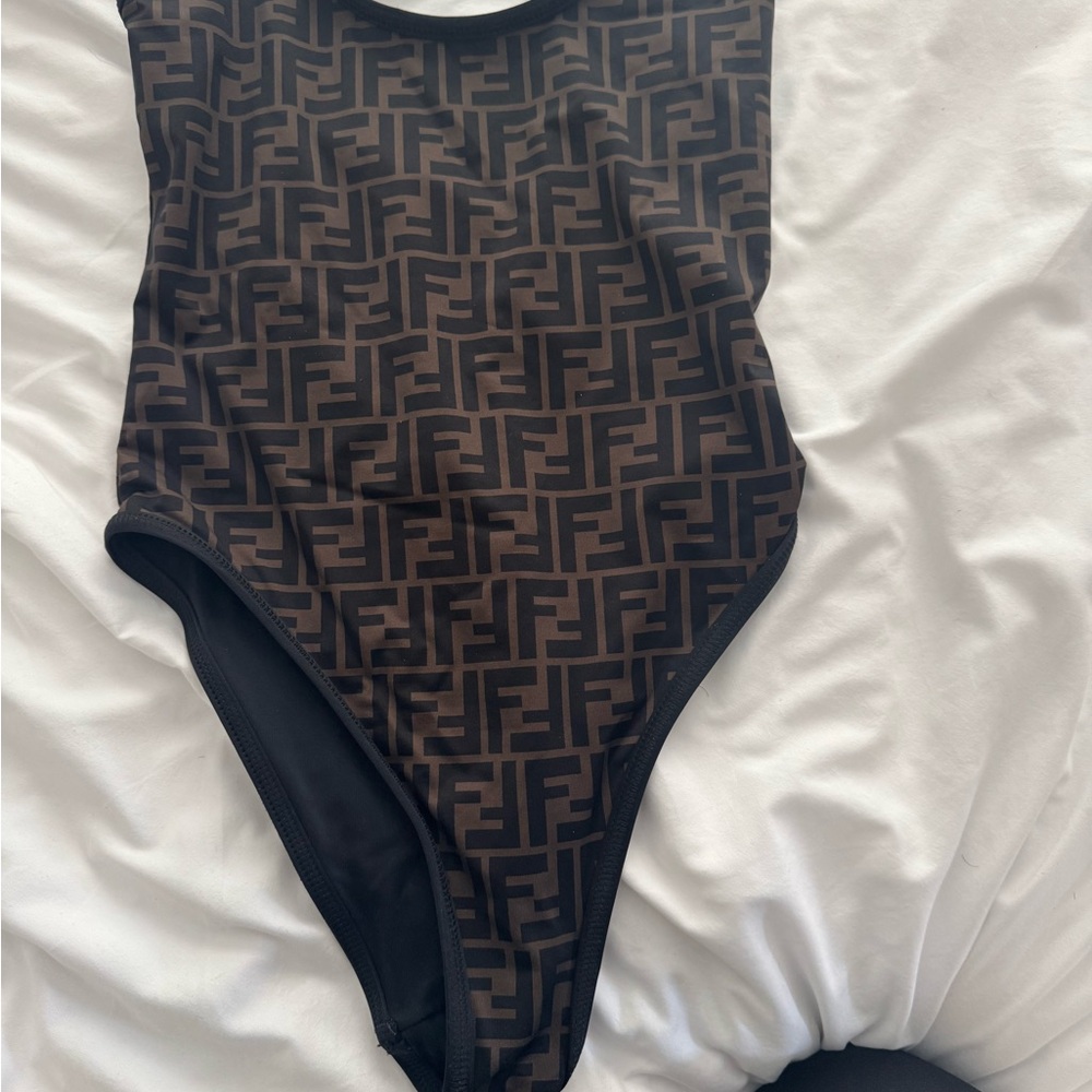 Fendi Black and Brown Monogram one piece swimsuit